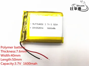 Ücretsiz kargo 10 adet/grup 3.7 V 1600 mah 764050 Lityum Polimer LiPo Şarj Edilebilir Pil İçin Mp3 Mp4 Mp5 DIY