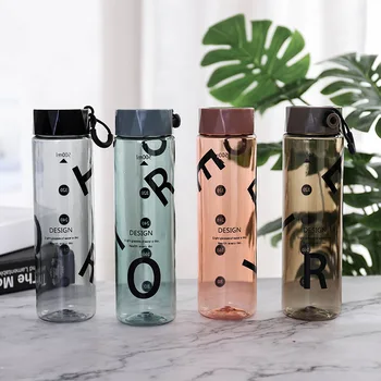 Şeffaf Taşınabilir Su Şişeleri 500ml Kahve Süt Bardak Öğrenci Spor Turu kapaklı şişe Halat içme şişesi Sürahi Dayanıklı Plastik Bardak