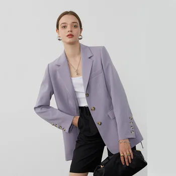 Şık Yeni Tasarlanmış Blazers Tek Göğüslü Cep Gevşek Takım Elbise Rahat Günlük Streetwear Okul Genç Kız Ceket