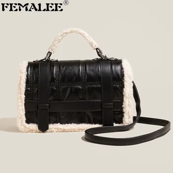 2023 Moda Siyah Yün Çanta Kadın Kaliteli Kürk Pu Deri Bayan Trend omuz çantaları Yumuşak Lüks Tasarımcı Vintage Marka Çanta