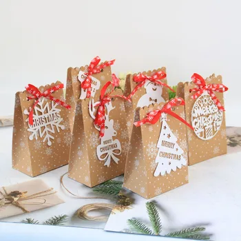 24 adet Noel kraft kağıt Torba Noel Baba Noel Ağacı Hediye Paketleme Çantası Şeker Kurabiye atıştırmalık paketi Ev Partisi Dekorasyon