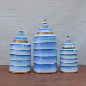 Avrupa Süsler Mavi Desen Seramik Dekoratif Kavanoz porselen saksı vazo Aksesuarları Oturma Odası ev Mobilyası seramik kavanoz