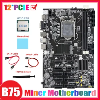 B75 12 PCIE ETH Madencilik Anakart + G630 CPU + SATA Kablosu + Anahtarı Kablosu + Termal Ped + Termal Gres BTC Madenci Anakart