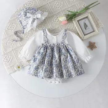 Bebek Kız Tulum Bahar Sonbahar Yenidoğan Giysileri Prenses Çiçek Güzel Kısa Kollu Romper + Şapka 2 Adet Takım Elbise 0-24M