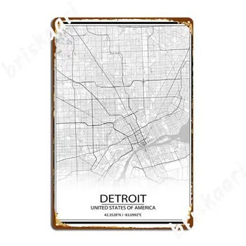 Detroit Beyaz Harita Metal Plak Poster Komik Duvar Boyama Sinema duvar resmi Tabela Posterler