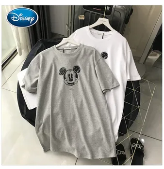 Disney Mickey baskılı kısa kollu tişört kadın yeni orta uzunlukta dip gömlek gevşek yarım kollu üst giysi yazlık t-shirt