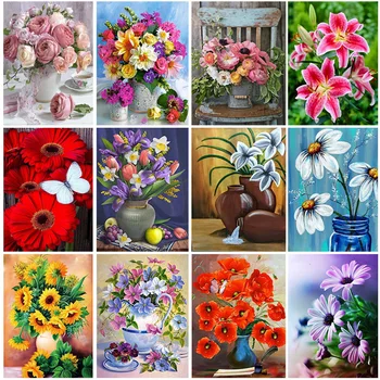 Dıy Çiçek 5D Elmas Boyama Çapraz Dikiş Taklidi Mozaik Tam Yuvarlak Matkap Elmas Nakış Mozaik Ev Dekor Duvar Sanatı
