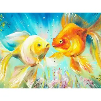 Elmas Boyama Yeni Hayvan Elmas Nakış Satış Altın Balık Resimleri Rhinestones Tam Kare / Yuvarlak Mozaik El Sanatları BM146