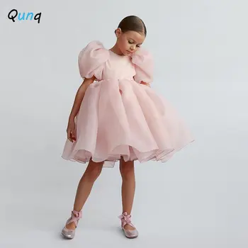 Qunq İlkbahar & Sonbahar Yeni Kız Elbise Puf Kollu Puf Puf Dantel Kıvrımlar Tatlı Prenses Elbiseler Rahat Çocuklar Clouthes Yaş 3 T-8 T