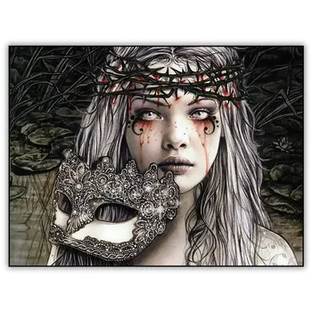 Soyut 5d DİY Elmas Boyama Maskesi Kız Korku Resim Kristal Mozaik Sanatı Tam Matkap Kare Elmas Boyama Nakış Araçları
