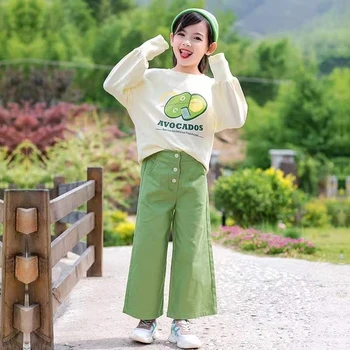 Çocuk Takım Elbise Kız Bahar Sonbahar Kazak + Geniş Bacak Pantolon Kıyafetler Çocuklar Eşofman Kız Giyim Setleri 4 6 8 10 12 14 Yıl