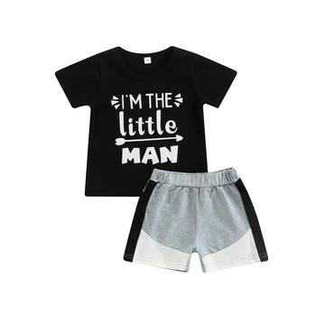 Çocuklar Yürümeye Başlayan Bebek Erkek Giyim Yaz Pamuk Streetwear Mektup Baskı Kısa Kollu T-Shirt ve Streç Rahat Şort Rahat Seti